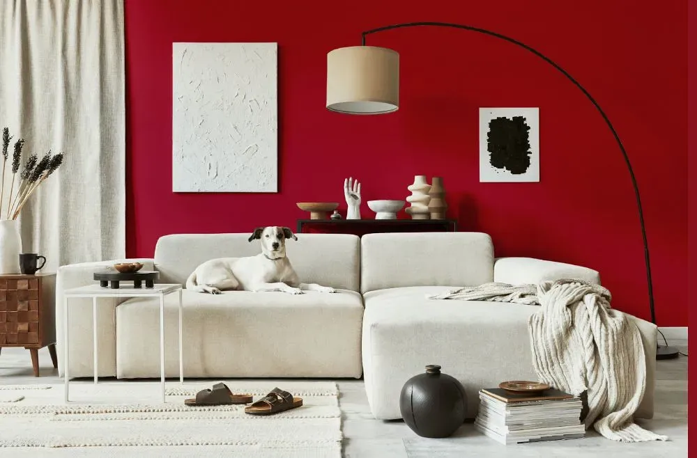 Benjamin Moore Candy Cane Red cozy living room