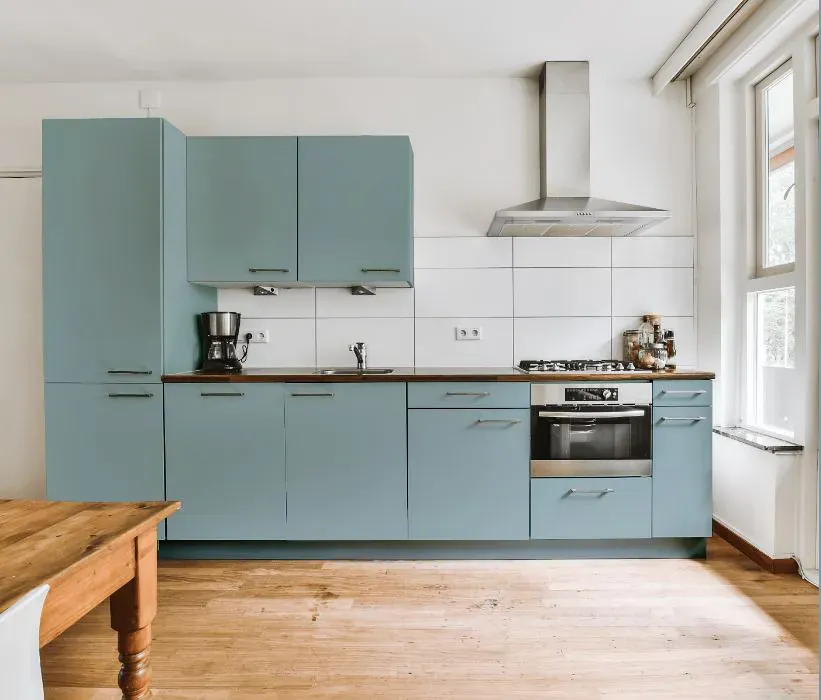 Benjamin Moore Cape Blue kitchen cabinets
