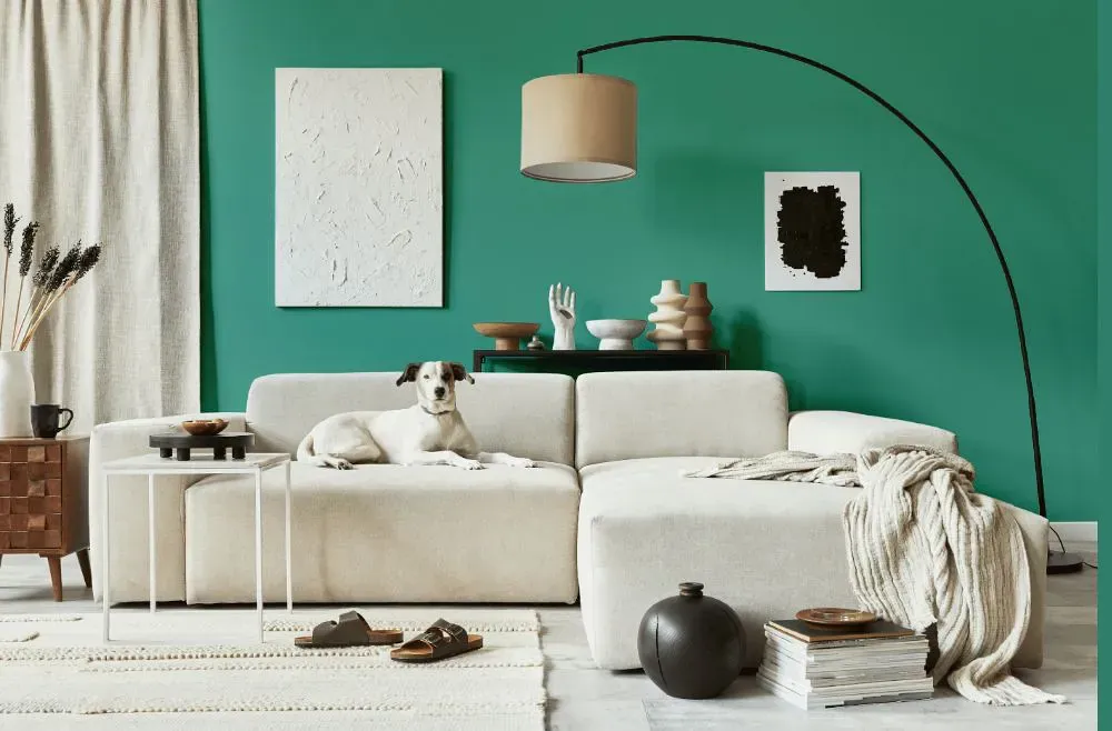 Benjamin Moore Captivating Teal cozy living room