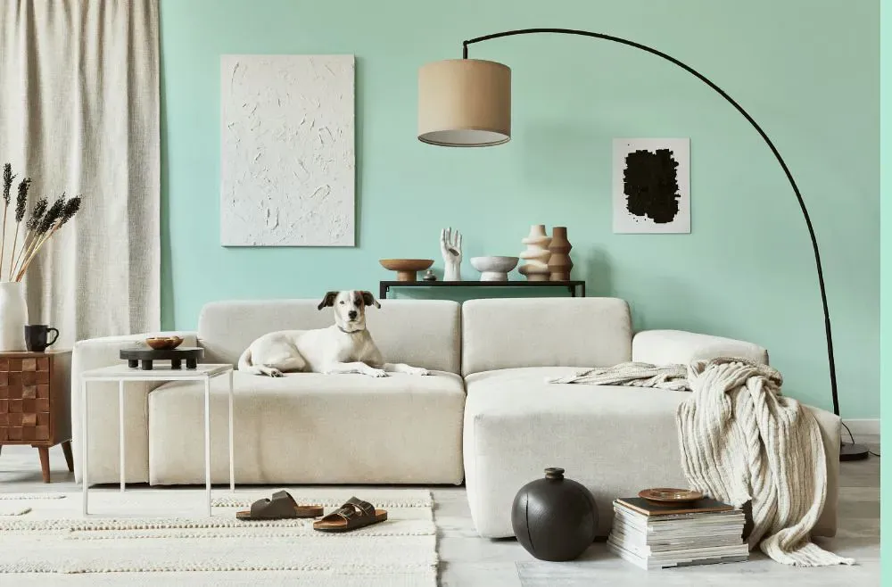 Benjamin Moore Caribbean Breeze cozy living room