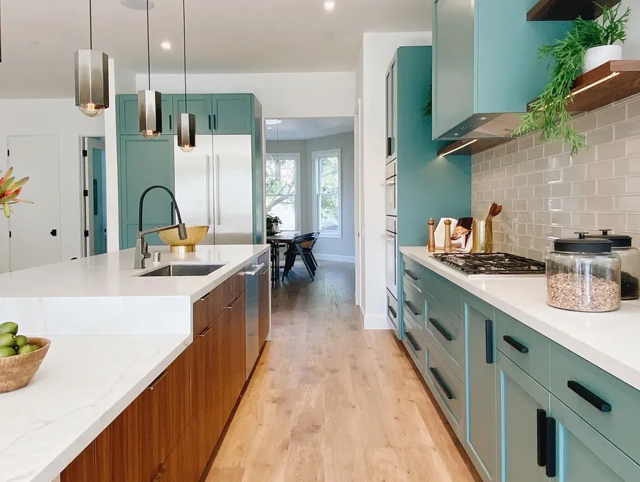 Caribbean Teal Kitchen Cabinets