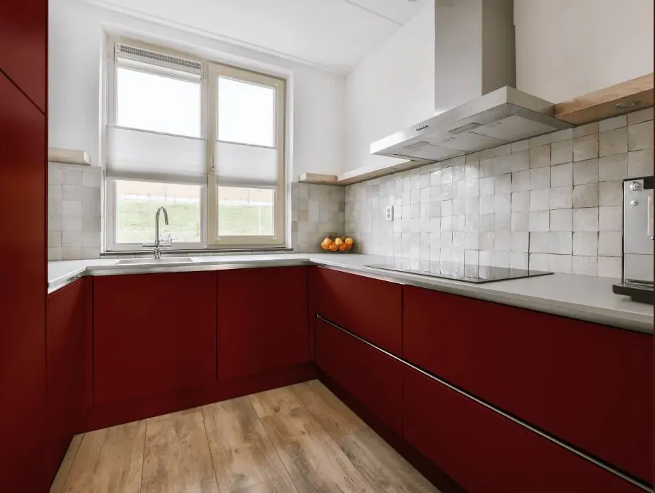 Benjamin Moore Carriage Red small kitchen cabinets