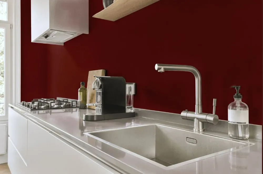 Benjamin Moore Carriage Red kitchen painted backsplash