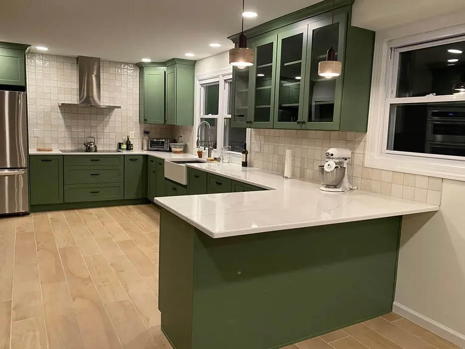 Benjamin Moore Cedar Path kitchen cabinets 