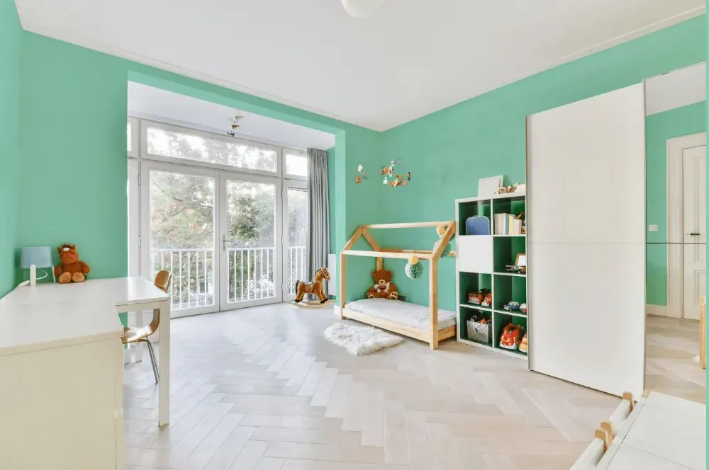 Benjamin Moore Celadon kidsroom interior, children's room