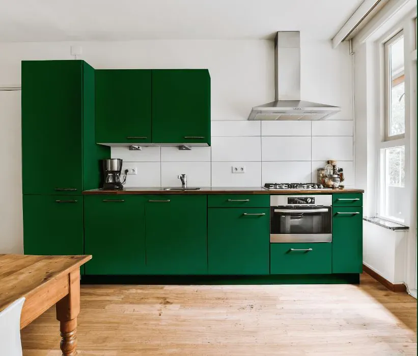 Benjamin Moore Celtic Green kitchen cabinets