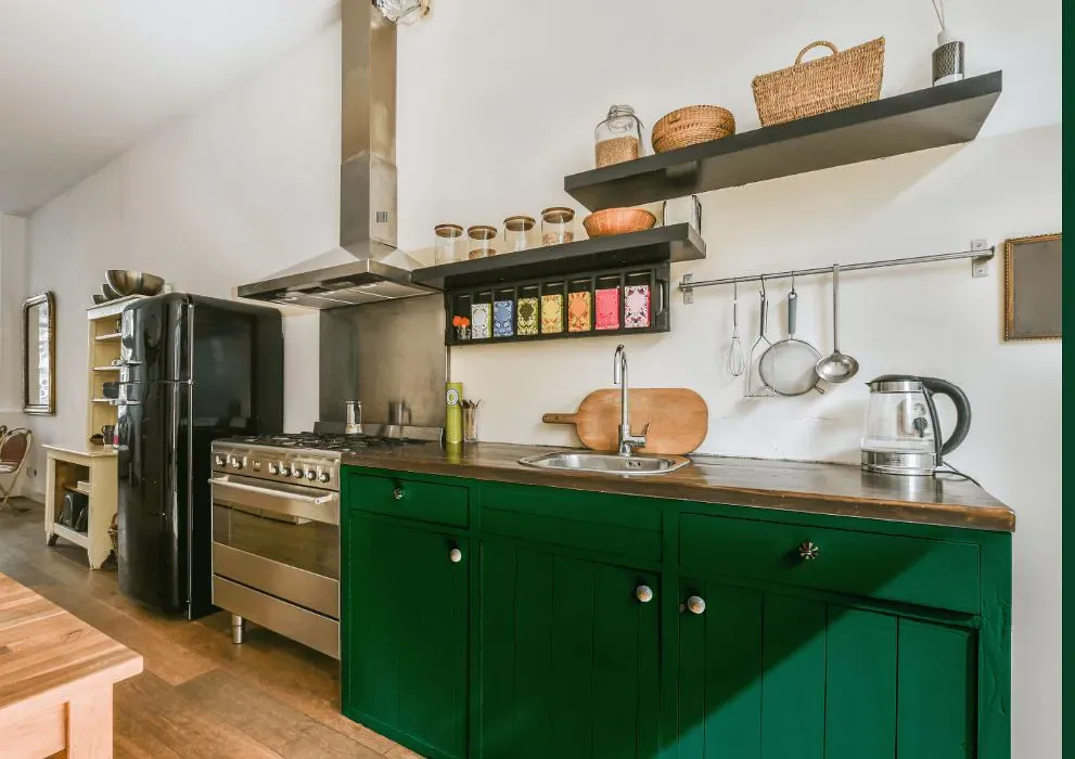 Benjamin Moore Celtic Green kitchen cabinets