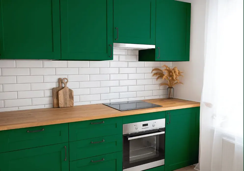 Benjamin Moore Celtic Green kitchen cabinets