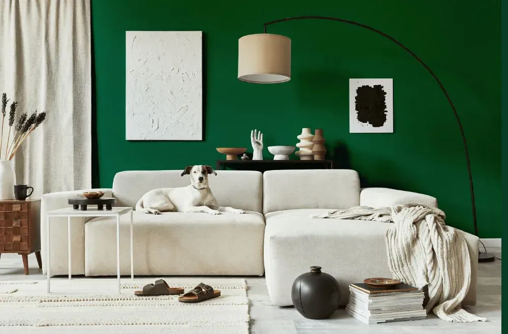 Benjamin Moore Celtic Green cozy living room