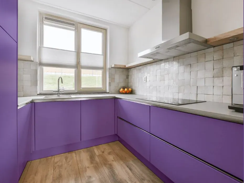Benjamin Moore Charmed Violet small kitchen cabinets
