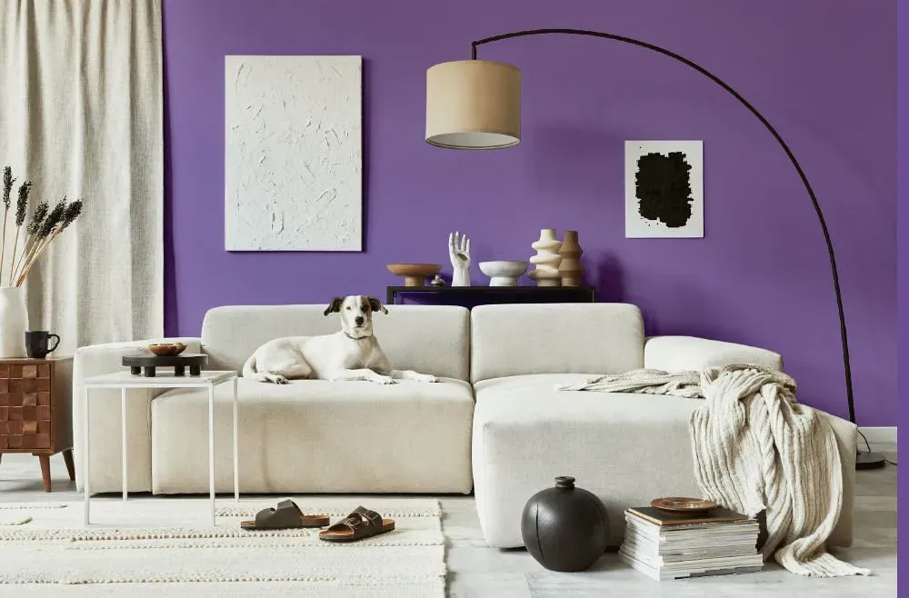 Benjamin Moore Charmed Violet cozy living room