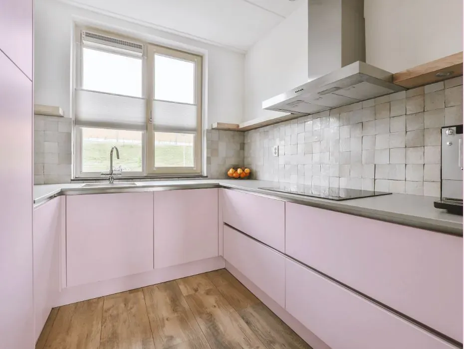 Benjamin Moore Charming Pink small kitchen cabinets