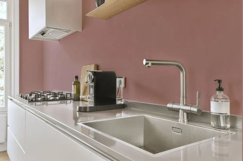 Benjamin Moore Cherry Malt kitchen painted backsplash