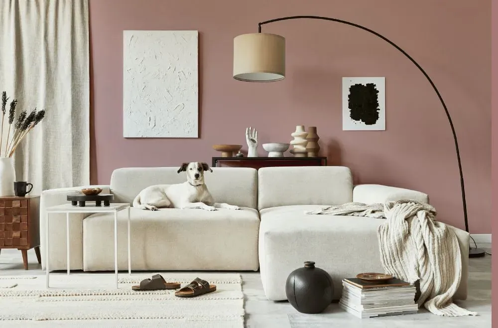 Benjamin Moore Cherry Malt cozy living room