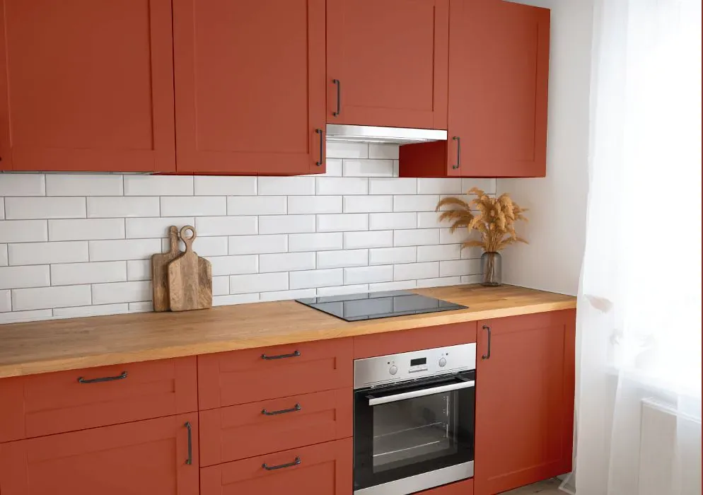 Benjamin Moore China Red kitchen cabinets