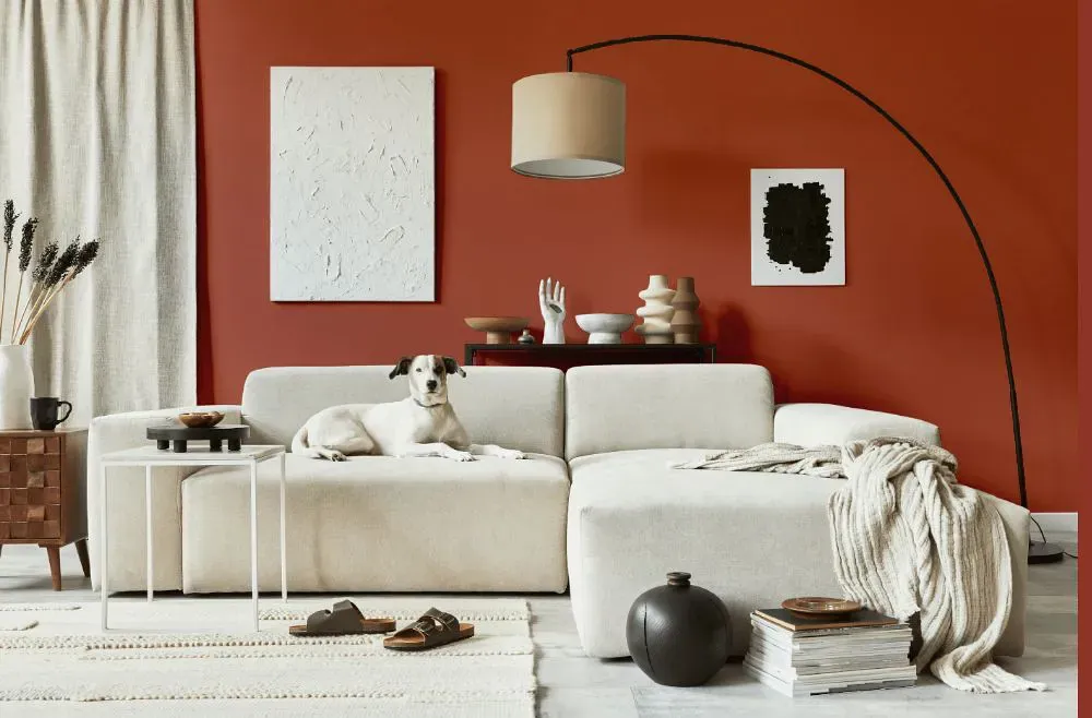 Benjamin Moore China Red cozy living room