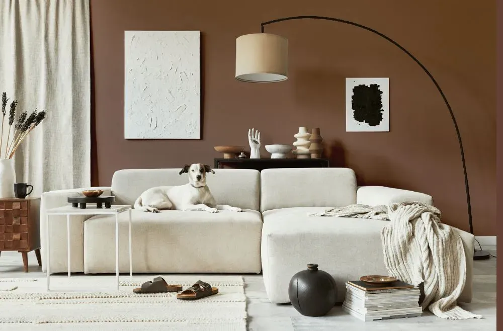 Benjamin Moore Chocolate Pudding cozy living room