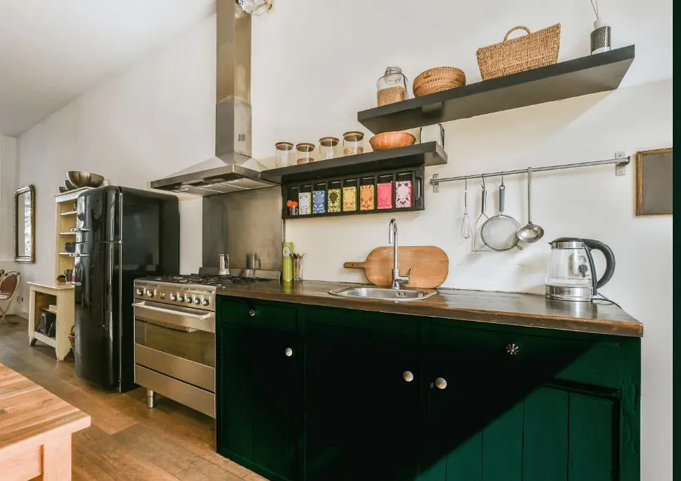 Benjamin Moore Chrome Green kitchen cabinets