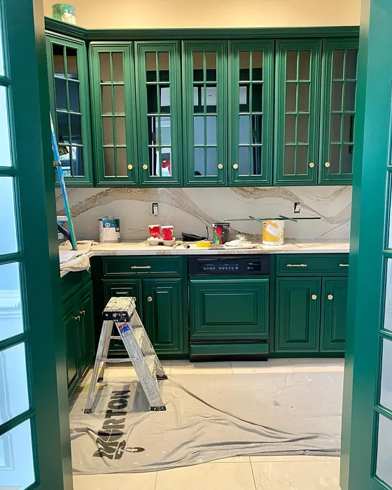 Benjamin Moore Chrome Green kitchen cabinets review
