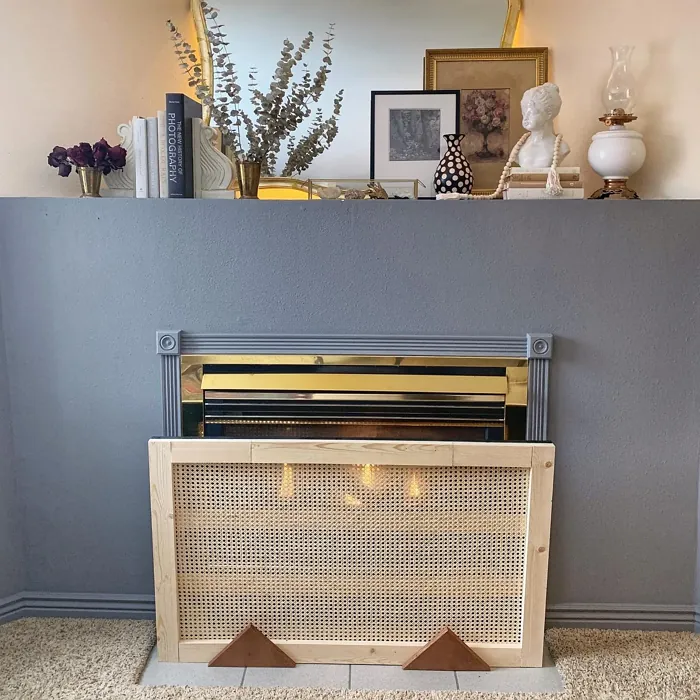 Benjamin Moore Cinder living room fireplace color