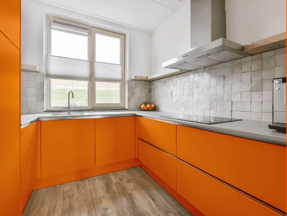 Benjamin Moore Citrus Orange small kitchen cabinets