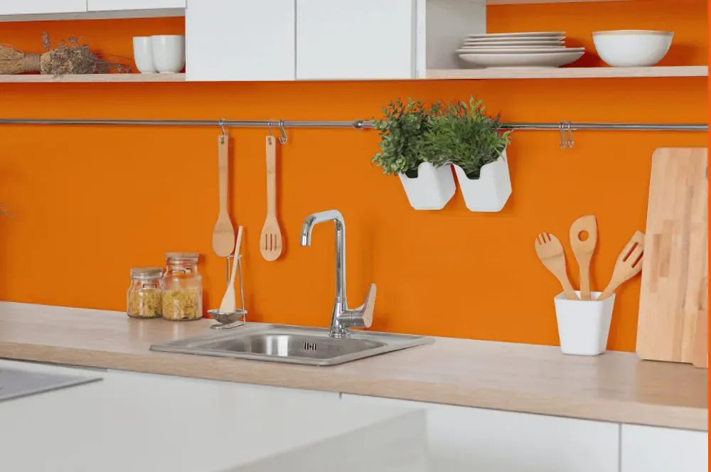 Benjamin Moore Citrus Orange kitchen backsplash