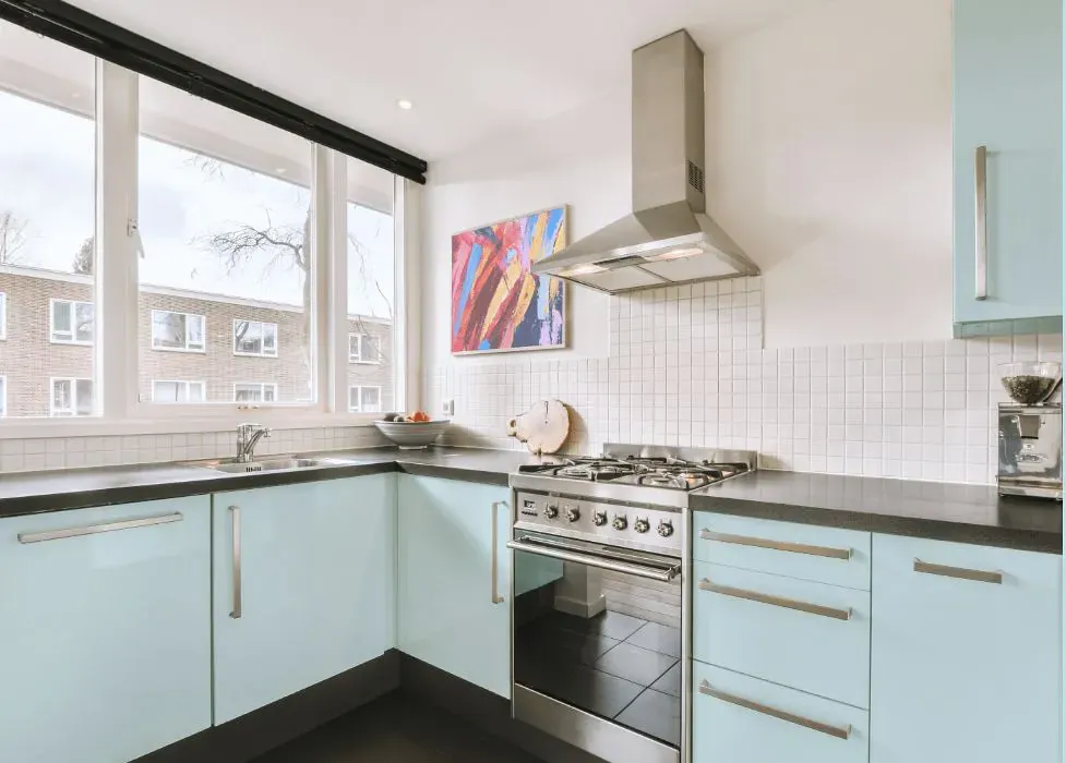 Benjamin Moore Clear Skies kitchen cabinets