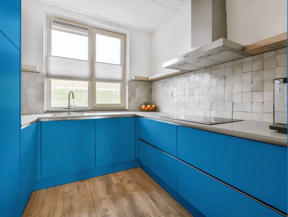 Benjamin Moore Clearest Ocean Blue small kitchen cabinets