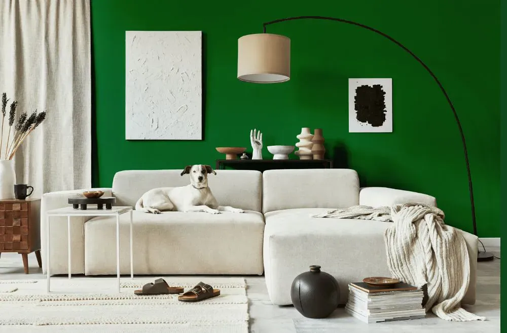 Benjamin Moore Clover Green cozy living room