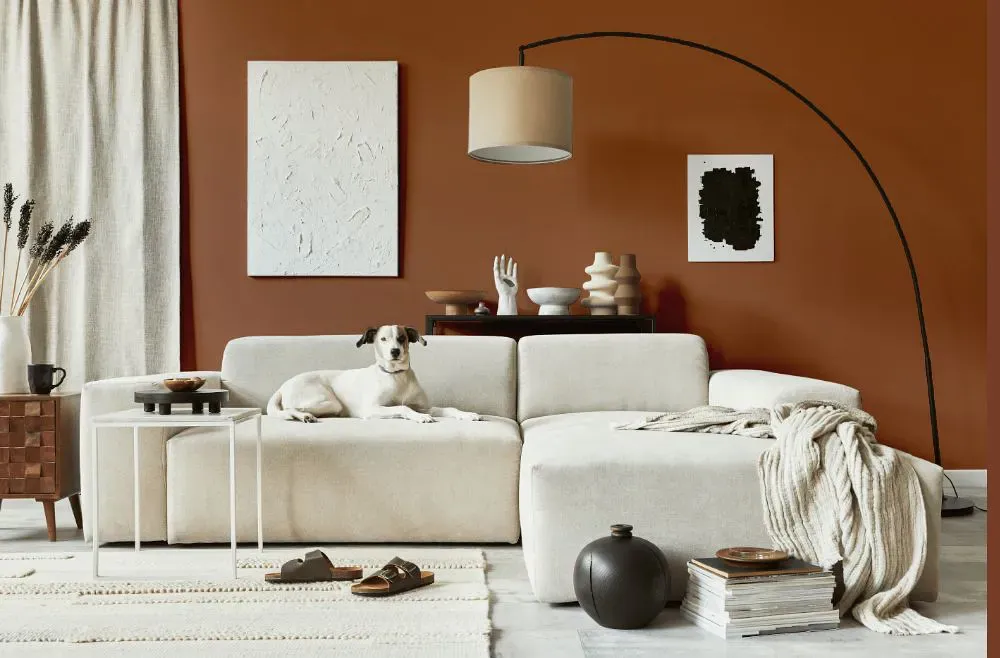 Benjamin Moore Copper Kettle cozy living room