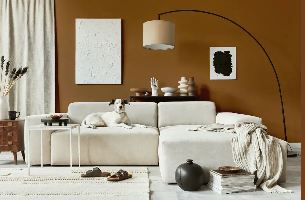 Benjamin Moore Coppertone cozy living room