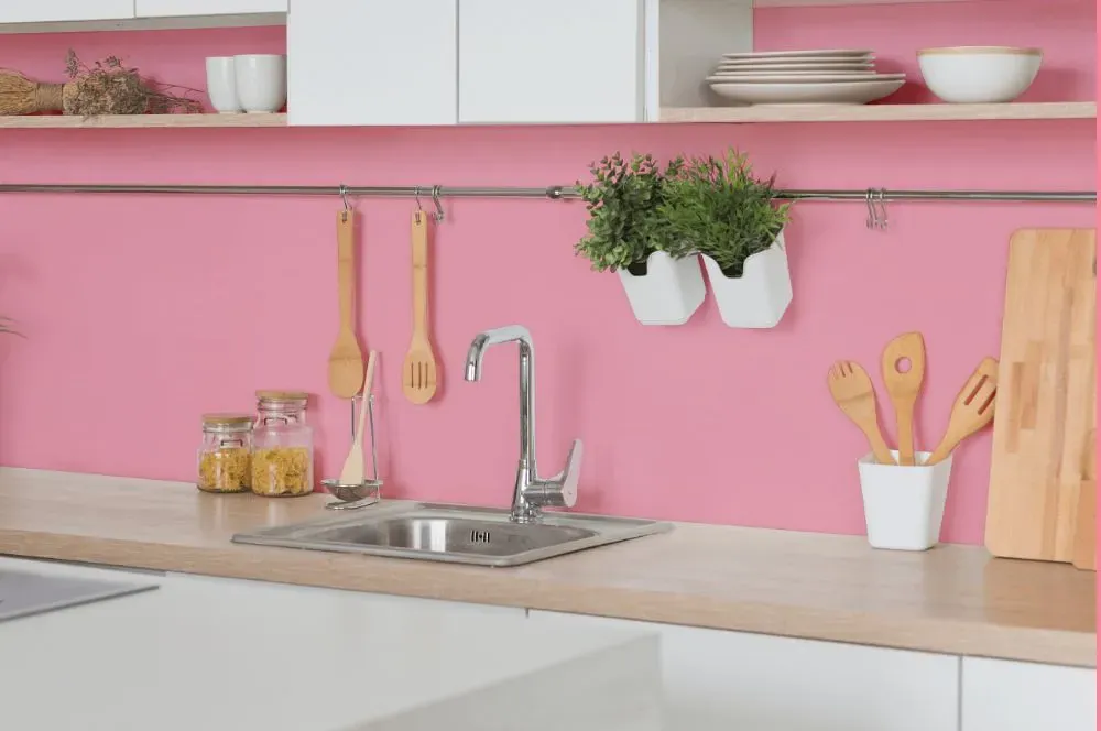 Benjamin Moore Coral Pink kitchen backsplash