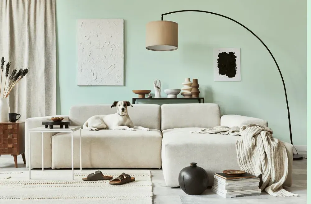 Benjamin Moore Crème de Mint cozy living room