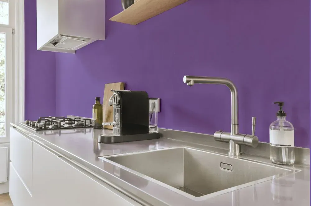 Benjamin Moore Crocus Petal Purple kitchen painted backsplash