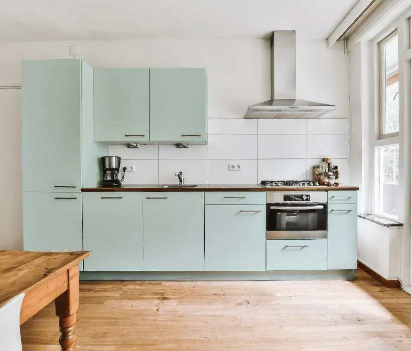 Benjamin Moore Crystal Blue kitchen cabinets
