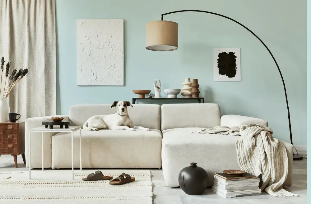 Benjamin Moore Crystal Blue cozy living room