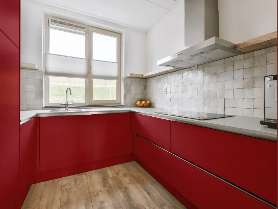 Benjamin Moore Currant Red small kitchen cabinets