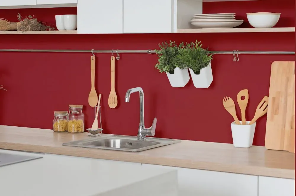 Benjamin Moore Currant Red kitchen backsplash