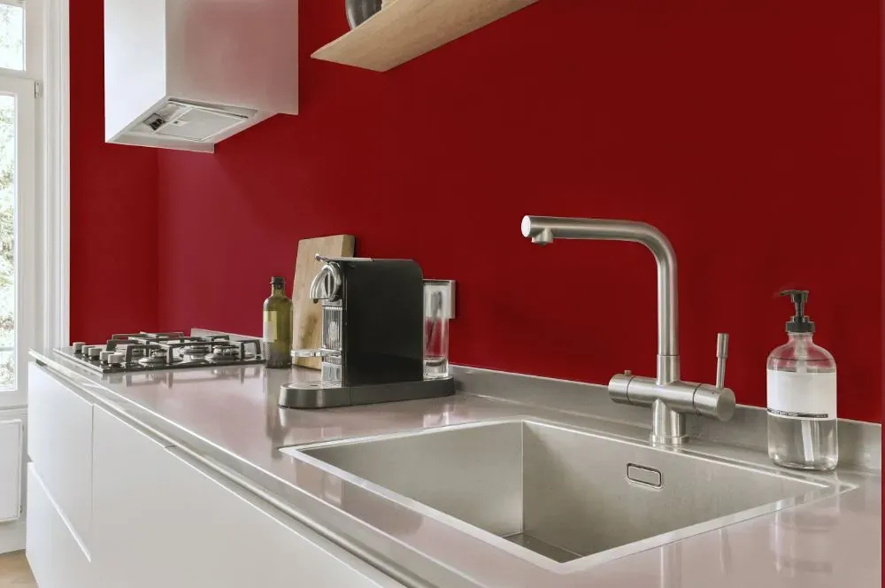 Benjamin Moore Currant Red kitchen painted backsplash