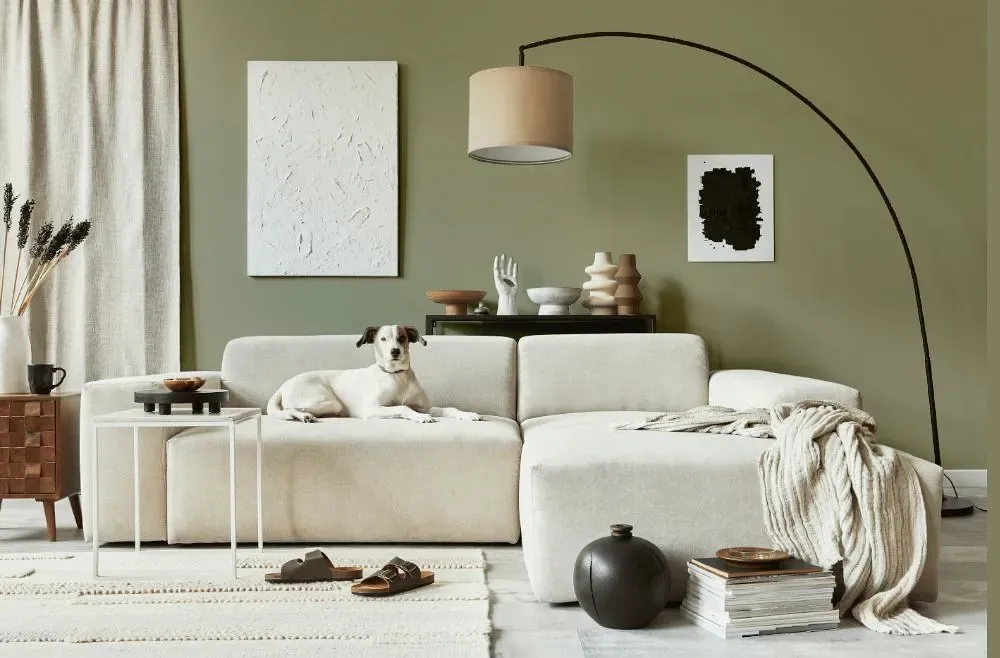 Benjamin Moore Cypress Green cozy living room