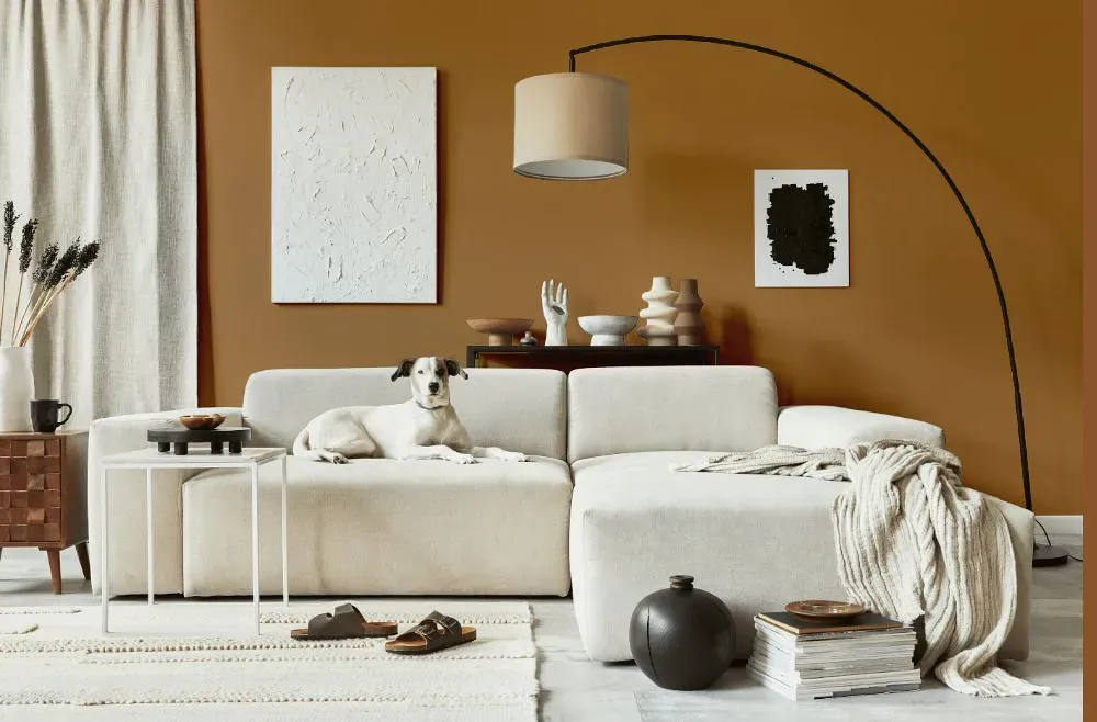 Benjamin Moore Dark Mustard cozy living room