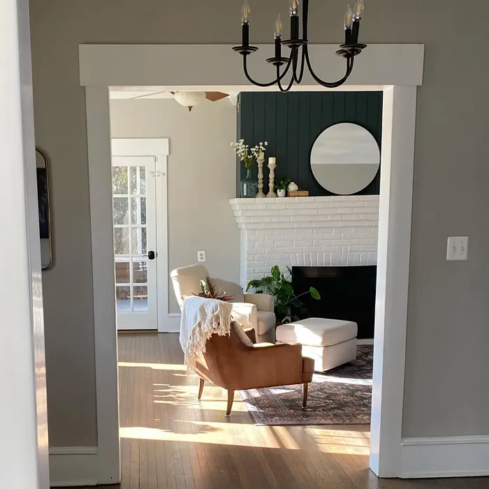 Benjamin Moore Dark Pewter living room fireplace 