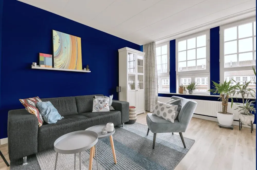 Benjamin Moore Dark Royal Blue living room walls