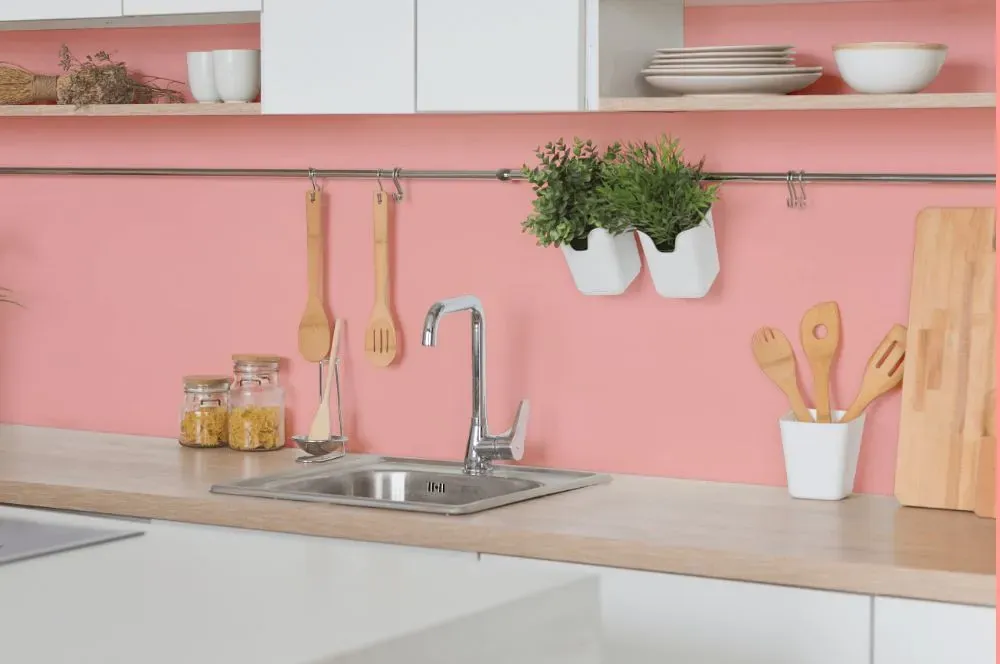 Benjamin Moore Dawn Pink kitchen backsplash