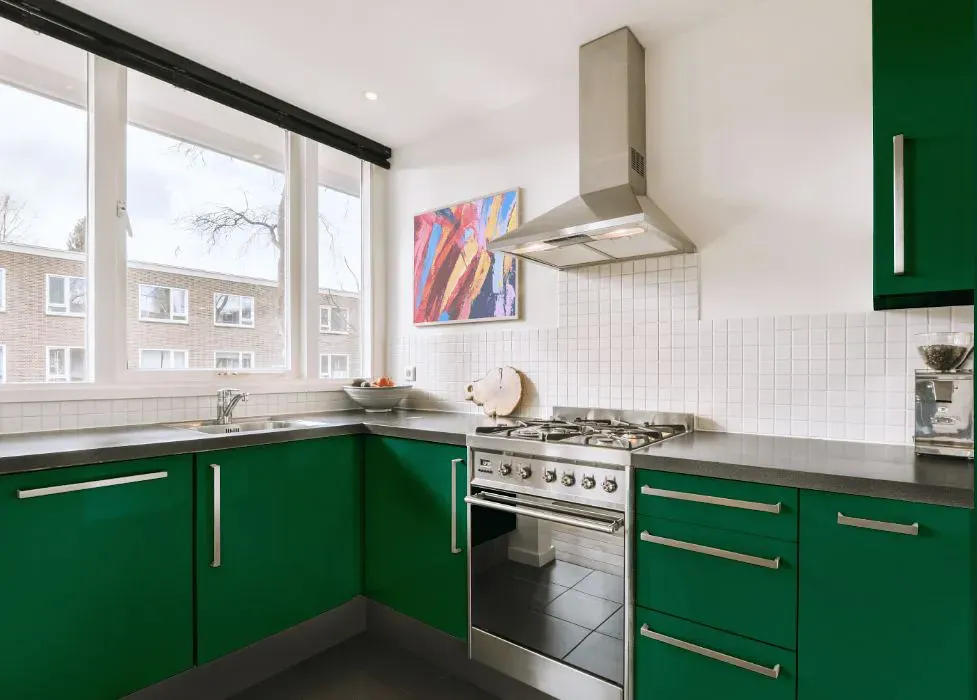 Benjamin Moore Deep Green kitchen cabinets