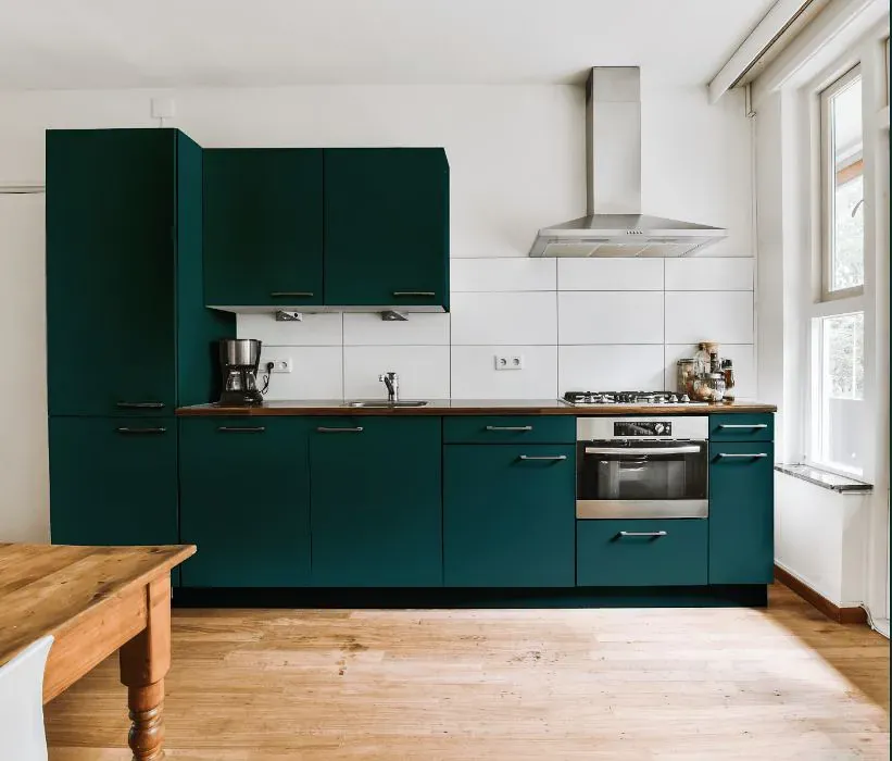 Benjamin Moore Deep Sea Green kitchen cabinets