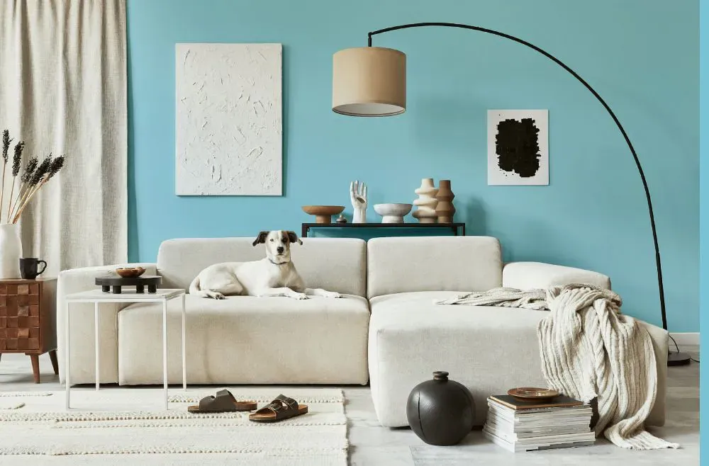 Benjamin Moore Delano Waters cozy living room