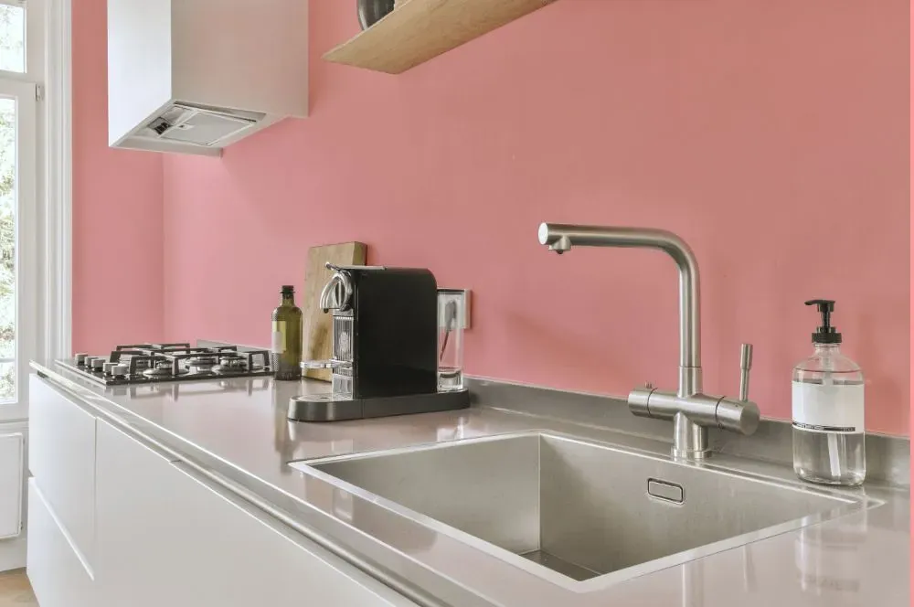 Benjamin Moore Delicate Rose kitchen painted backsplash