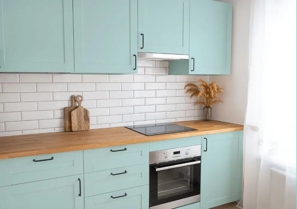 Benjamin Moore Dolphin's Cove kitchen cabinets