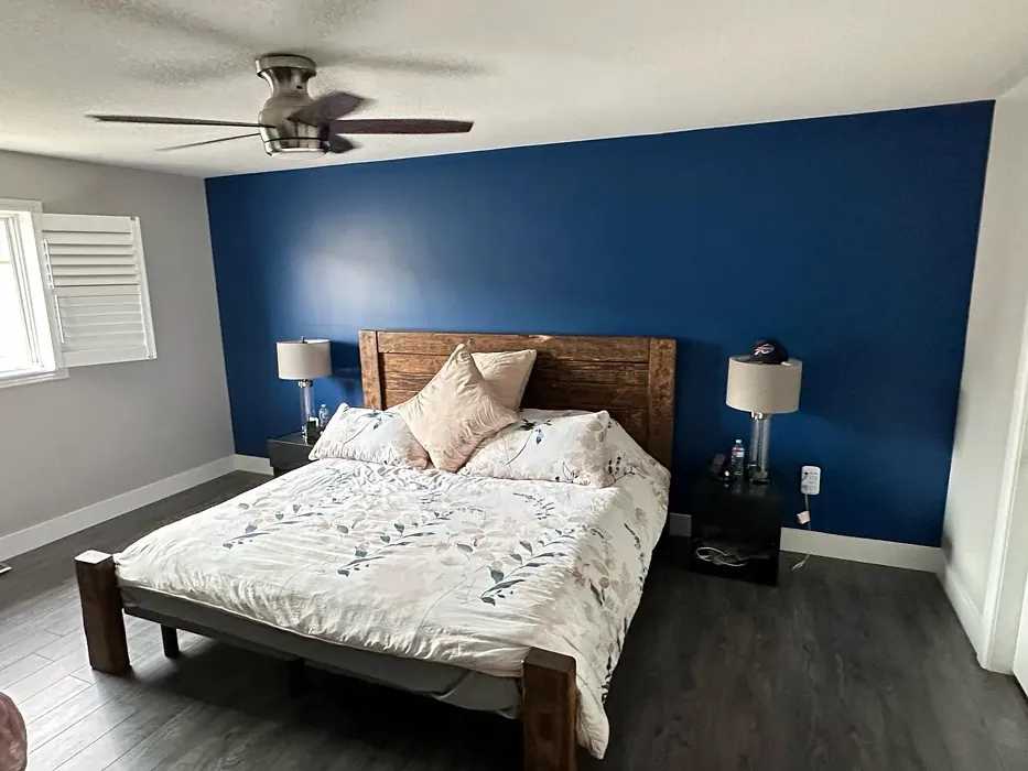 Benjamin Moore Downpour Blue bedroom accent wall